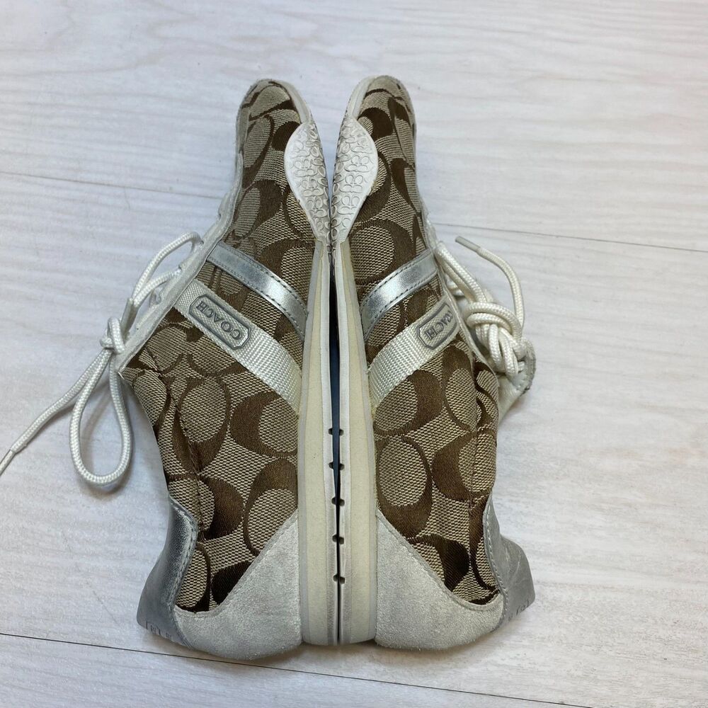 Coach Katelyn Signature Monogram Canvas Sneakers Women's Size 7M khaki Low Top - Picture 2 of 9